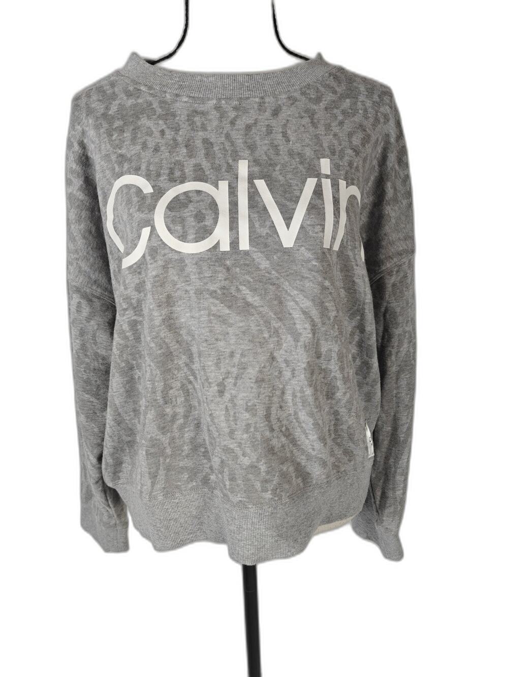 Womens Calvin Klein Performance Sweatshirt Gray Leopard Print Large